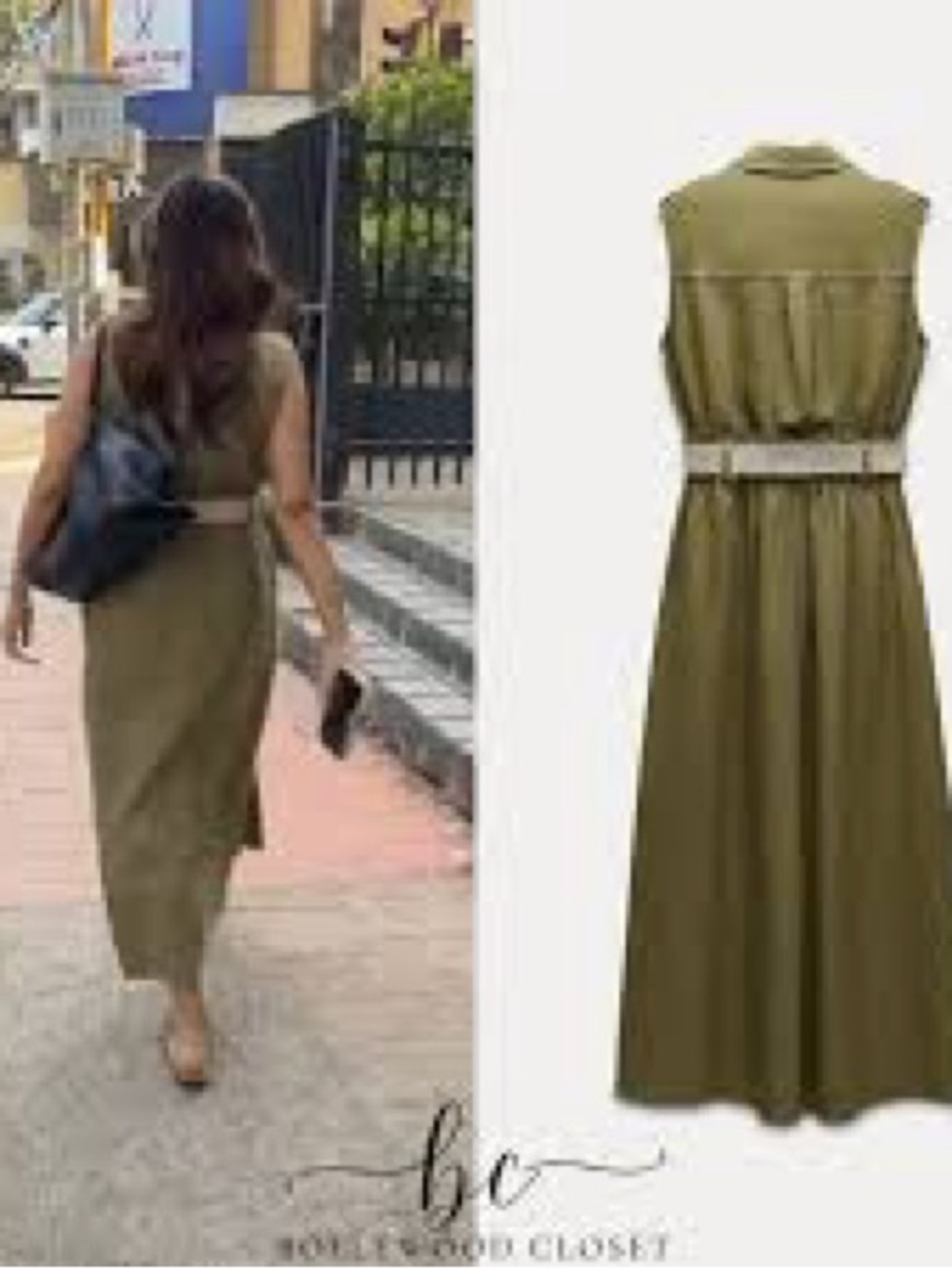 Zara Sleeveless Button-Front Shirt Dress in Olive - Picture 2 of 6